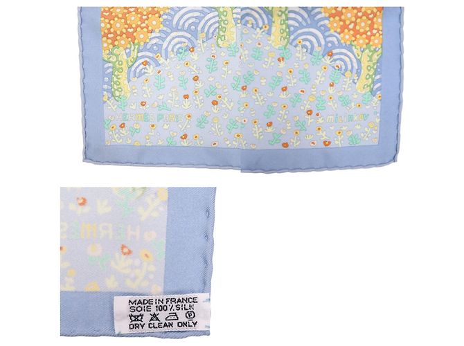 Hermès Pañuelo Hermes Petit Carré 45 Les Ailes Pleines de Joie Verde Amarillo Azul claro - vista 3