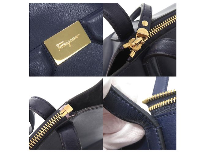 Salvatore Ferragamo Gancini Leder Tote Bag Navy Marineblau - Ansicht 8