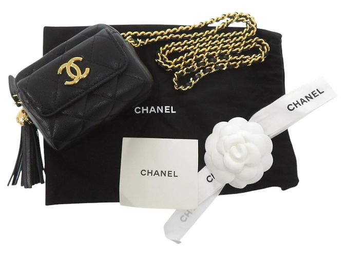 Timeless Chanel Coco Mark Matelassé Mini Schultertasche mit Fransen und Kette Schwarz - Ansicht 2