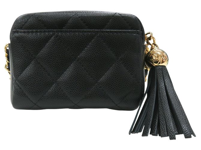 Timeless Chanel Coco Mark Matelassé Mini Schultertasche mit Fransen und Kette Schwarz - Ansicht 3