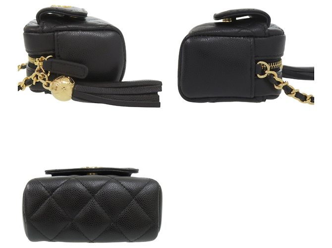 Timeless Chanel Coco Mark Matelassé Mini Schultertasche mit Fransen und Kette Schwarz - Ansicht 6