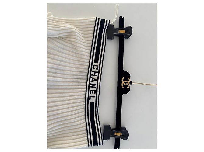 Saia plissada em algodão Chanel Preto Branco - vista 13