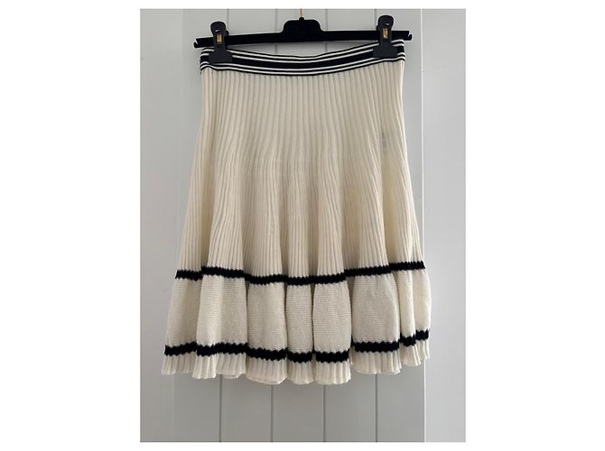 Saia plissada em algodão Chanel Preto Branco - vista 5