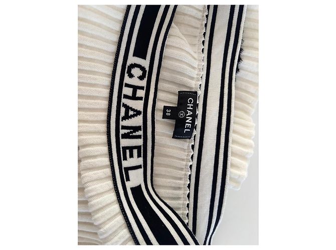 Saia plissada em algodão Chanel Preto Branco - vista 7