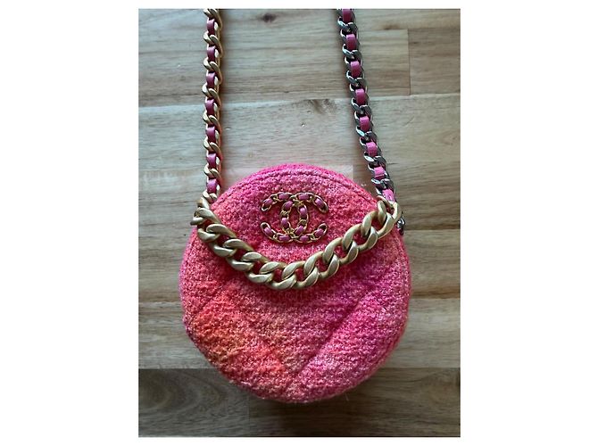 Borsa rotonda Chanel in tweed rosa e arancione Multicolore - vista 2