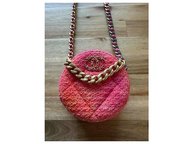 Borsa rotonda Chanel in tweed rosa e arancione Multicolore - vista 3
