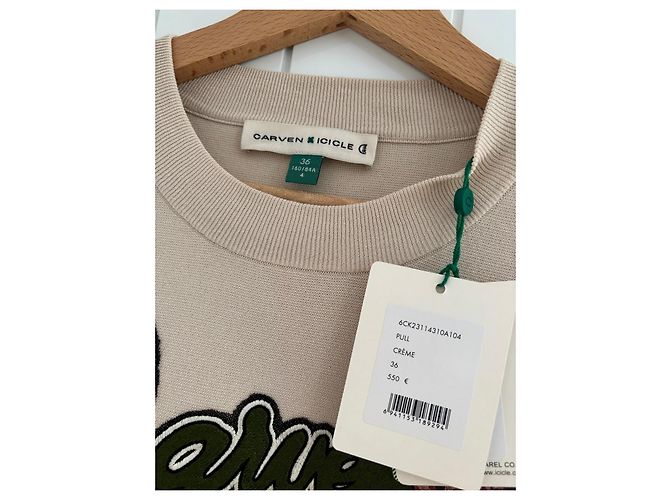 Autre Marque Beiger Carven-Pullover aus Baumwolle und Nylon mit Blumenstickereien - Ansicht 2