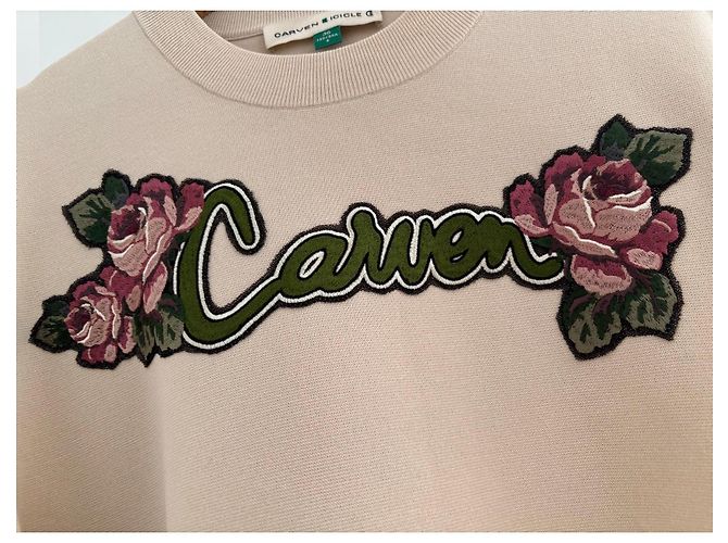 Autre Marque Beiger Carven-Pullover aus Baumwolle und Nylon mit Blumenstickereien - Ansicht 3