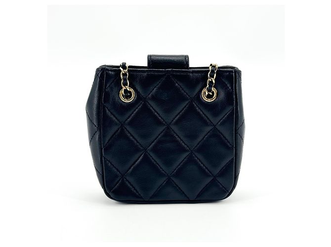 Clutch cuadrada Chanel CC con cadena de piel de cordero acolchada Mini Negro - vista 2