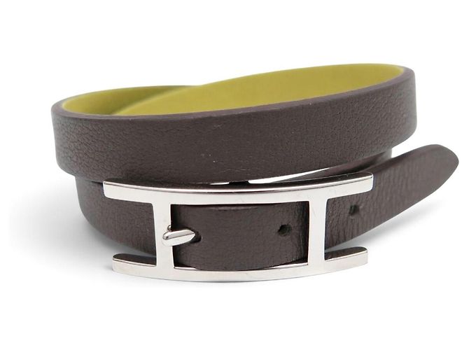 Hermès BRASLETE HERMES BEHAPI DOUBLE TOUR REVERSIBLE T XS CUERO AMARILLO MARRÓN CAJA - vista 2
