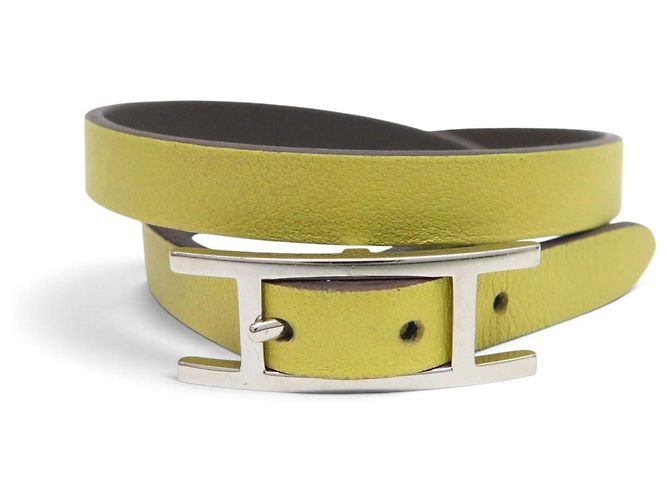 Hermès BRASLETE HERMES BEHAPI DOUBLE TOUR REVERSIBLE T XS CUERO AMARILLO MARRÓN CAJA - vista 4