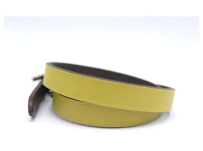 Hermès BRASLETE HERMES BEHAPI DOUBLE TOUR REVERSIBLE T XS CUERO AMARILLO MARRÓN CAJA - vista 5