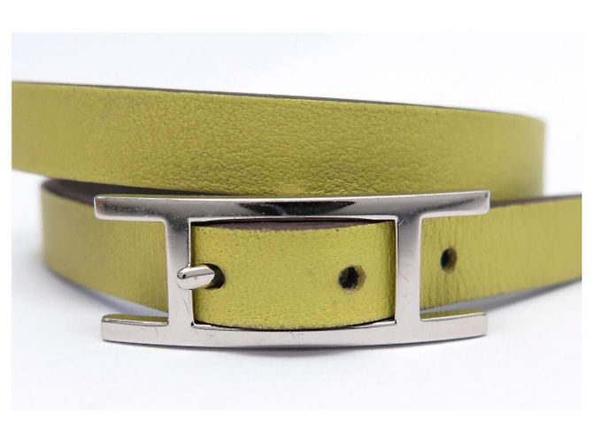 Hermès BRASLETE HERMES BEHAPI DOUBLE TOUR REVERSIBLE T XS CUERO AMARILLO MARRÓN CAJA - vista 8