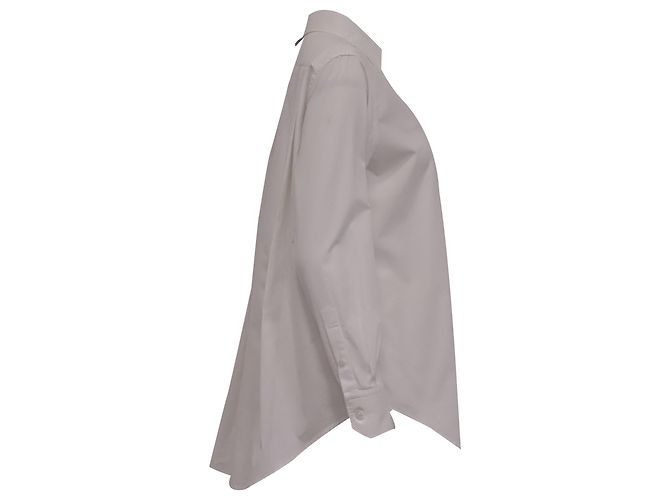 Camisa Thom Browne com pregas traseiras e botões parciais em algodão branco Cru - vista 3