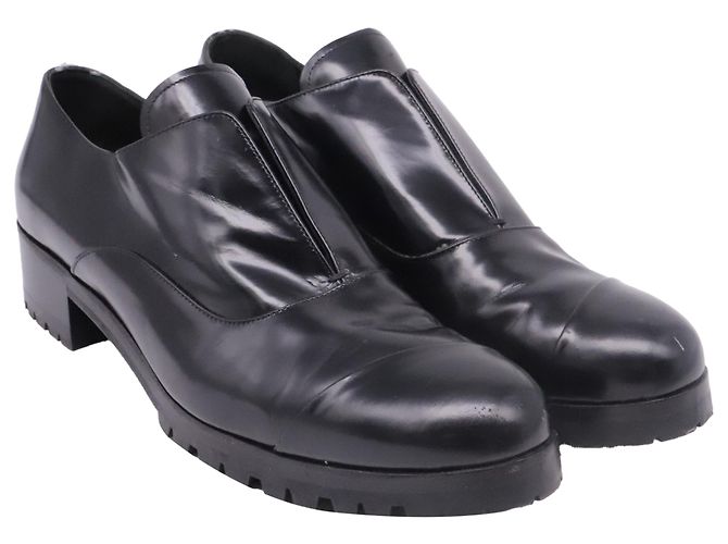 Miu Miu Oxford senza lacci con suola lug in pelle nera Nero - vista 3
