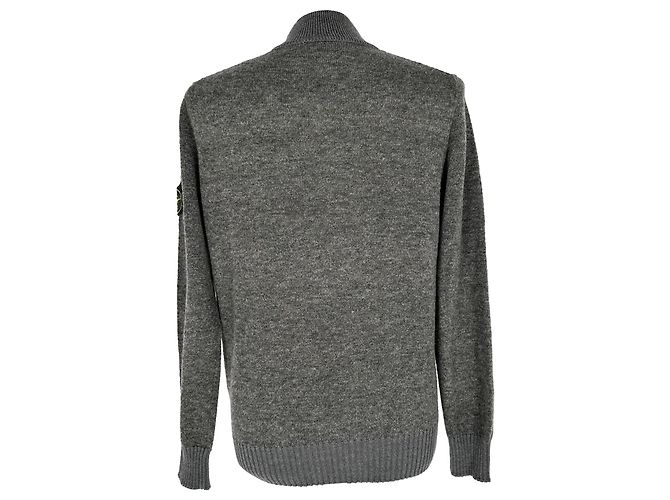 Stone Island Strickpullover mit halbem Reißverschluss aus grauer Wolle - Ansicht 3