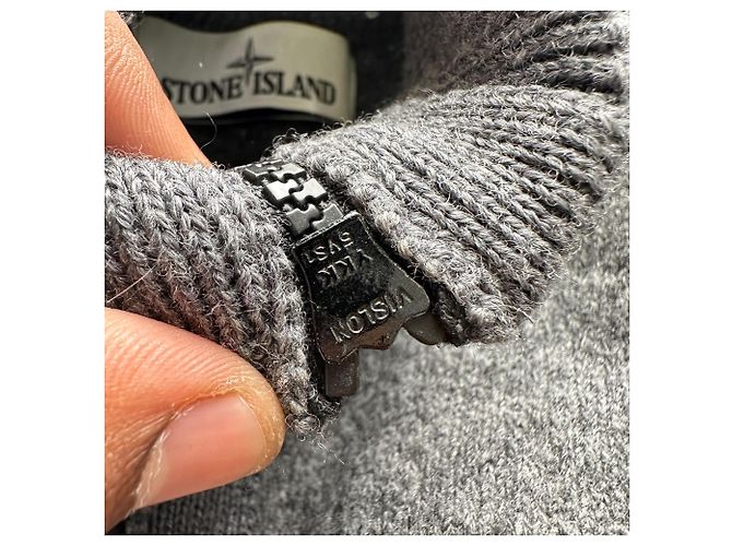 Stone Island Strickpullover mit halbem Reißverschluss aus grauer Wolle - Ansicht 5