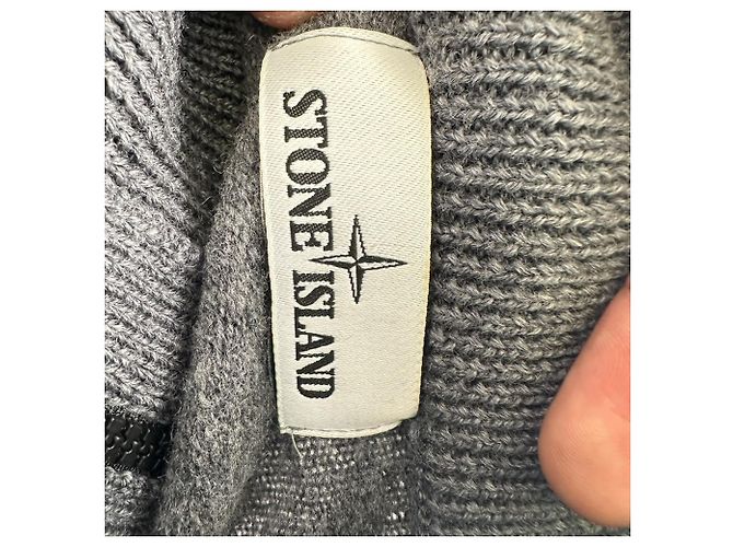 Stone Island Strickpullover mit halbem Reißverschluss aus grauer Wolle - Ansicht 9