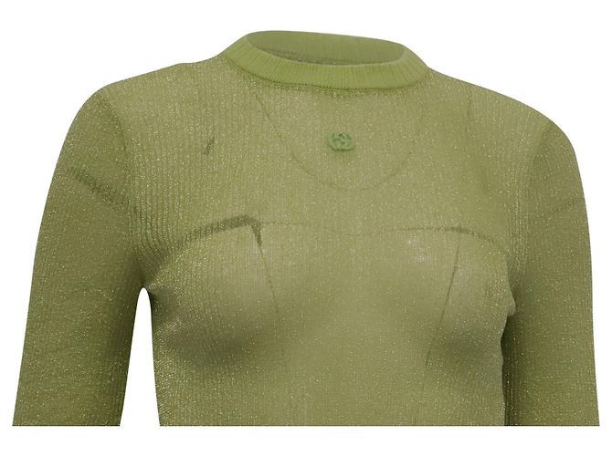 Gucci Cropped-Pullover mit Rundhalsausschnitt aus grünem Kaschmir Olivgrün - Ansicht 2