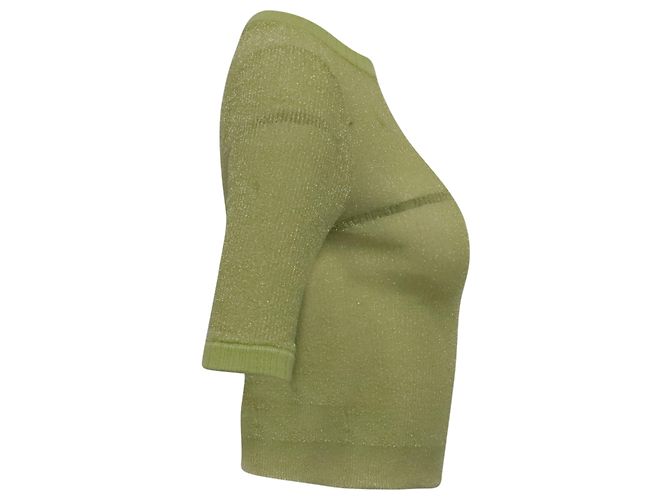 Gucci Cropped-Pullover mit Rundhalsausschnitt aus grünem Kaschmir Olivgrün - Ansicht 3