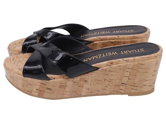 Sandales compensées Stuart Weitzman Carmen en cuir verni noir - vue 4