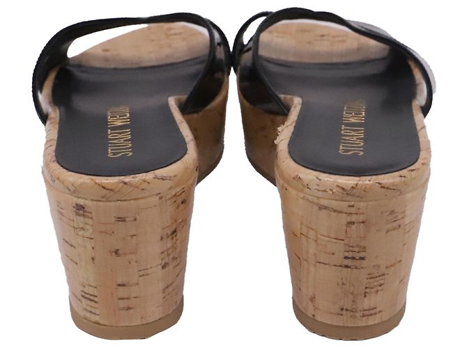 Sandales compensées Stuart Weitzman Carmen en cuir verni noir - vue 5