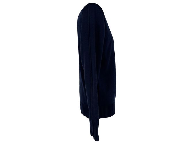 Stone Island Rundhals-Strickpullover aus navyblauer Wolle Marineblau - Ansicht 2