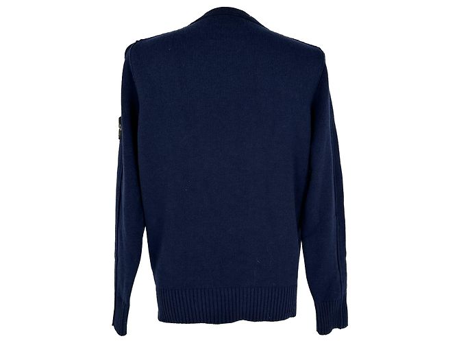 Stone Island Rundhals-Strickpullover aus navyblauer Wolle Marineblau - Ansicht 3
