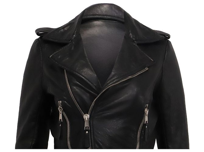 Giacca Biker Slim Balenciaga in Pelle Nera Nero - vista 2