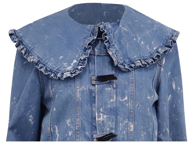 Ganni Bleach Denimjacke mit Rüschenkragen aus blauer Baumwolle - Ansicht 2