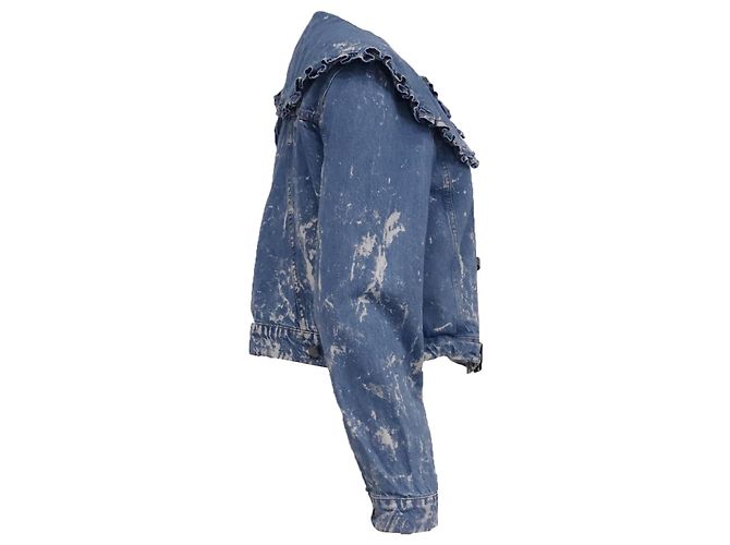 Ganni Bleach Denimjacke mit Rüschenkragen aus blauer Baumwolle - Ansicht 3