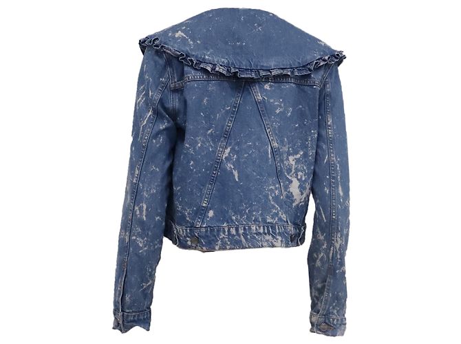 Ganni Bleach Denimjacke mit Rüschenkragen aus blauer Baumwolle - Ansicht 4