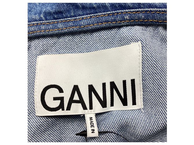 Ganni Bleach Denimjacke mit Rüschenkragen aus blauer Baumwolle - Ansicht 5