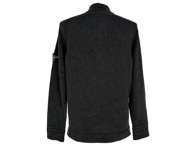 Stone Island Strickpullover mit halbem Reißverschluss aus dunkelgrauer Wolle - Ansicht 3