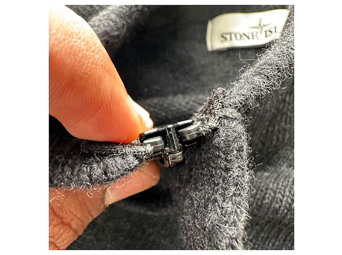 Stone Island Strickpullover mit halbem Reißverschluss aus dunkelgrauer Wolle - Ansicht 6