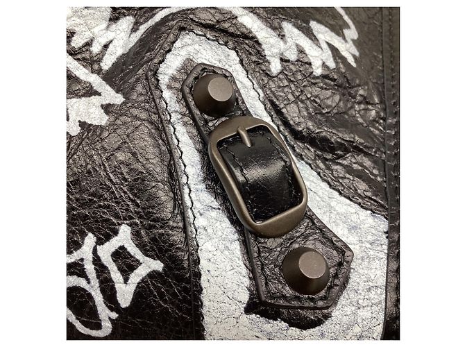 Borsa Balenciaga Medium City Graffiti in pelle d'agnello nera Nero - vista 12