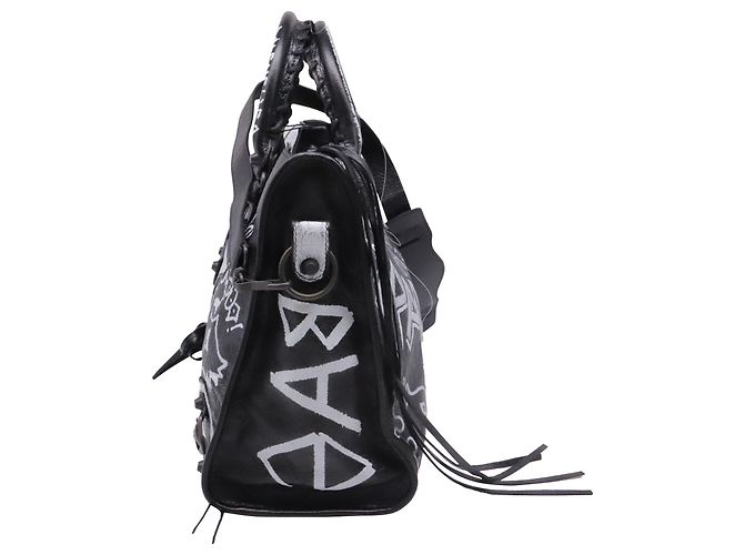 Borsa Balenciaga Medium City Graffiti in pelle d'agnello nera Nero - vista 3