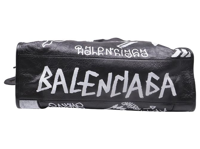 Borsa Balenciaga Medium City Graffiti in pelle d'agnello nera Nero - vista 6