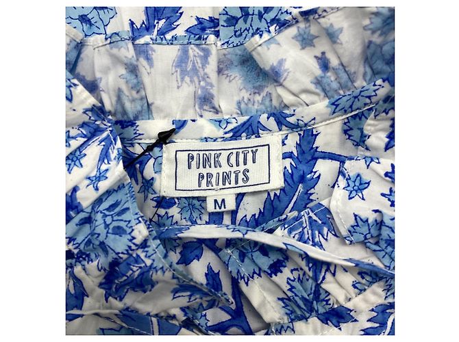 Autre Marque Mini abito Martha da donna Pink City Prints in cotone blu Blu chiaro - vista 5