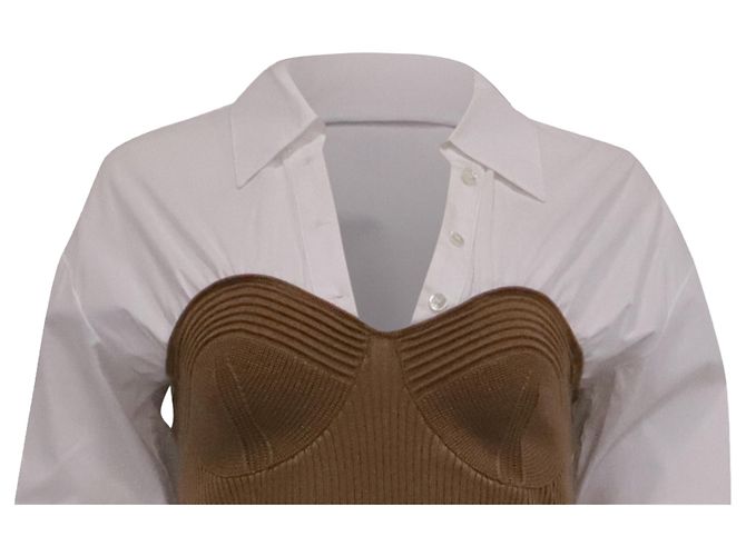 Top de malha canelada com painéis Staud Hazel em lã branca Branco - vista 2