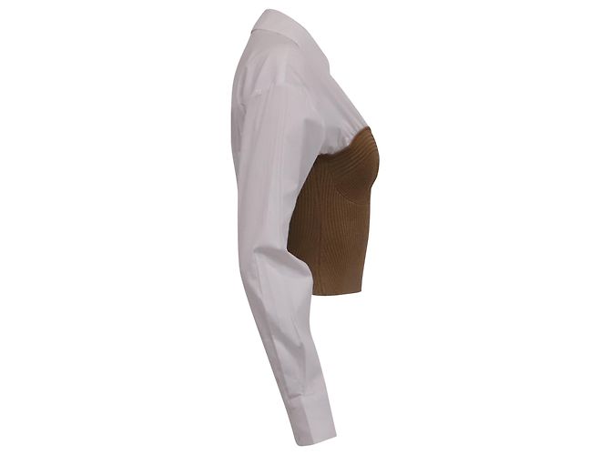 Top de malha canelada com painéis Staud Hazel em lã branca Branco - vista 3