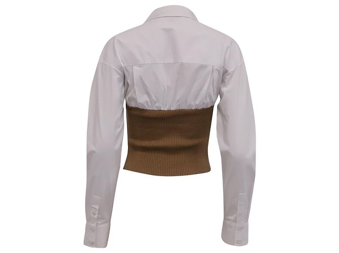 Top de malha canelada com painéis Staud Hazel em lã branca Branco - vista 4