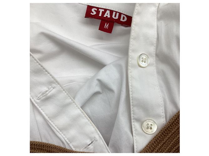Top de malha canelada com painéis Staud Hazel em lã branca Branco - vista 5