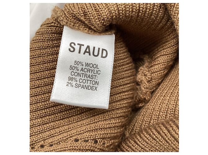 Top de malha canelada com painéis Staud Hazel em lã branca Branco - vista 6
