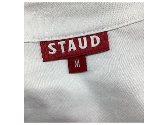 Top de malha canelada com painéis Staud Hazel em lã branca Branco - vista 7