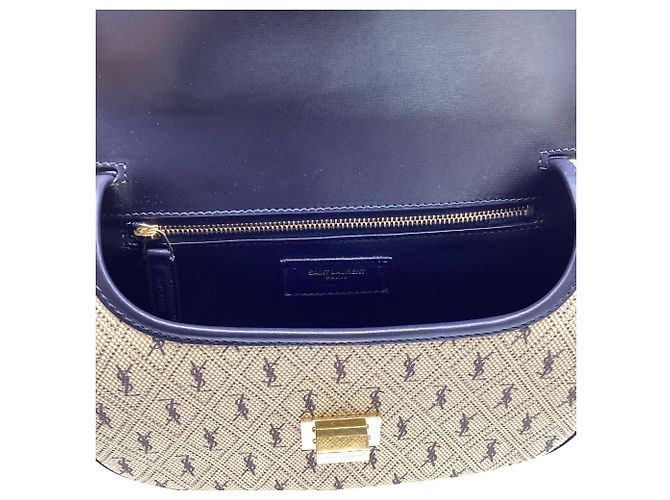 Autre Marque Borsa Satchel Saint Laurent Monogram All-Over Logo in tela nylon Camel Brown Giallo Cammello - vista 12