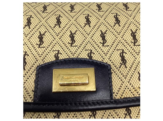 Autre Marque Borsa Satchel Saint Laurent Monogram All-Over Logo in tela nylon Camel Brown Giallo Cammello - vista 14