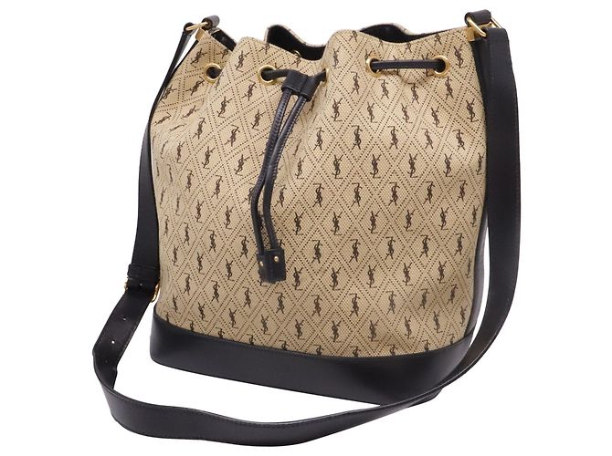 Autre Marque Borsa Bucket Monogram Saint Laurent in Nylon Canvas Camel Brown Giallo Cammello - vista 2