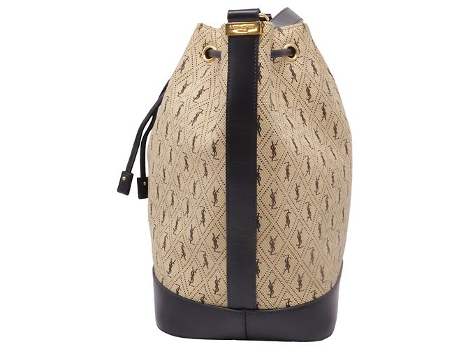 Autre Marque Borsa Bucket Monogram Saint Laurent in Nylon Canvas Camel Brown Giallo Cammello - vista 3