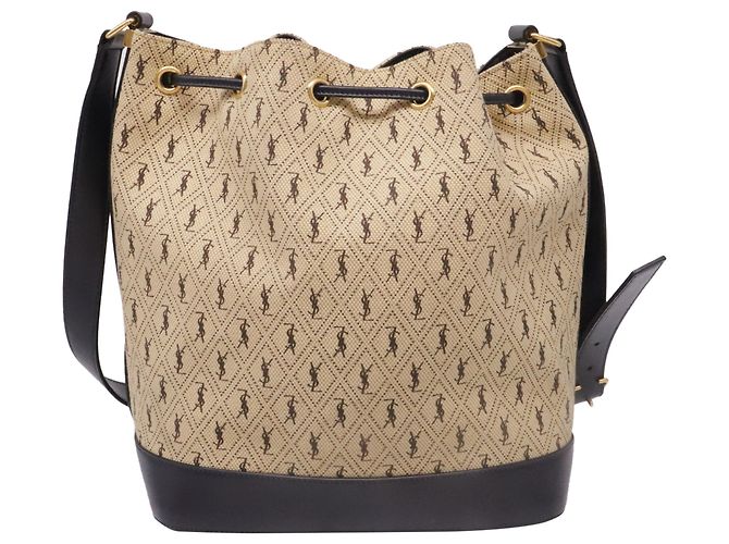 Autre Marque Borsa Bucket Monogram Saint Laurent in Nylon Canvas Camel Brown Giallo Cammello - vista 4